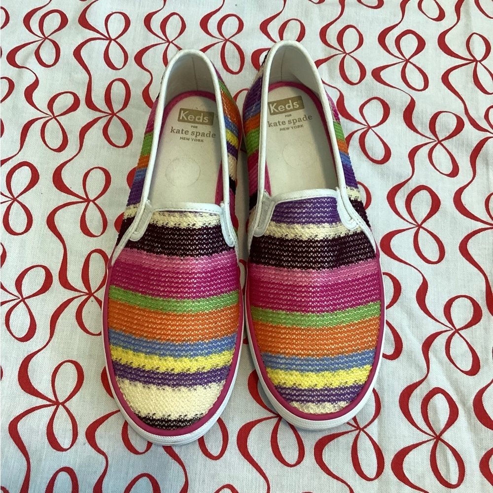 Keds x Kate Spade Multicolor Striped Slip-On Sneakers - Pink/Orange/Green
